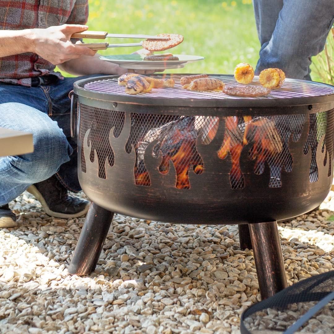 La Hacienda Wildfire Ø 61 cm - Feuerschalen für den Garten - Feuerstelle Outdoor & Feuertonne - Feuerschale mit Grillrost aus hochwertigem Stahl - Feuerkorb für den Garten - 61x61x61 cm