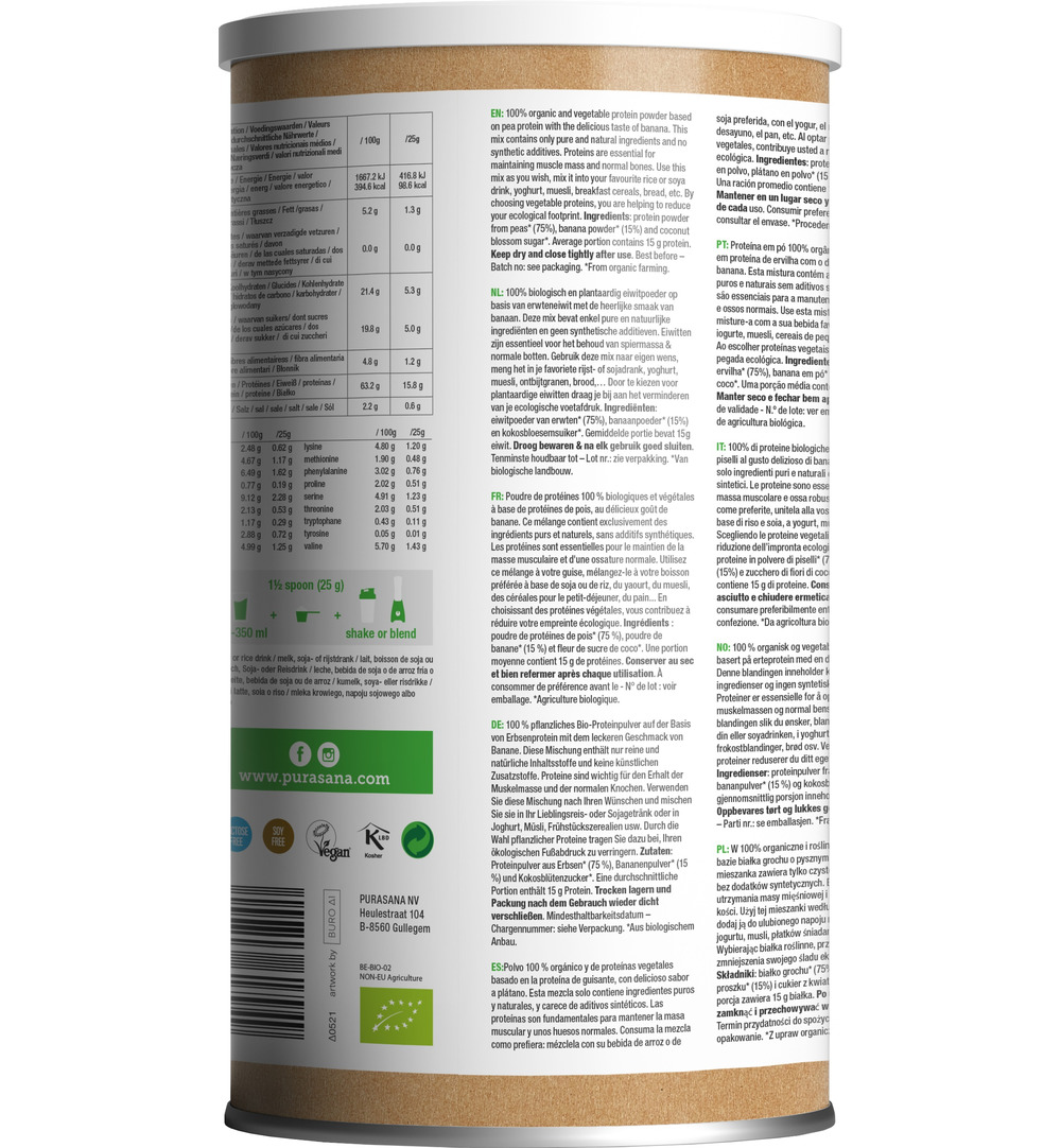 Purasana Erwt Proteine – Banaan Vegan Bio (400 gr)