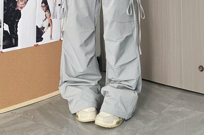 Chisan - Trekkoord Mid Rise Effen Baggy Cargo Broek