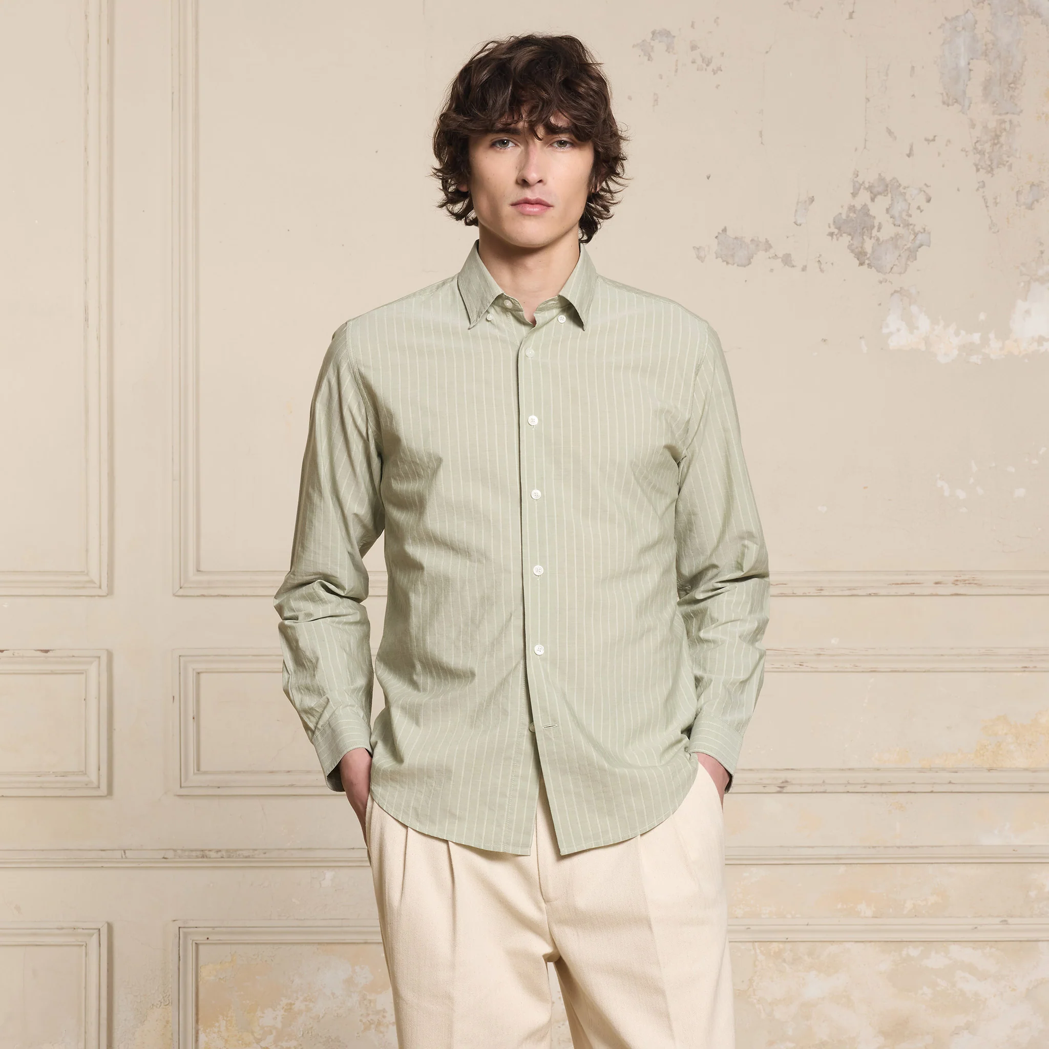 Sage green striped shirt