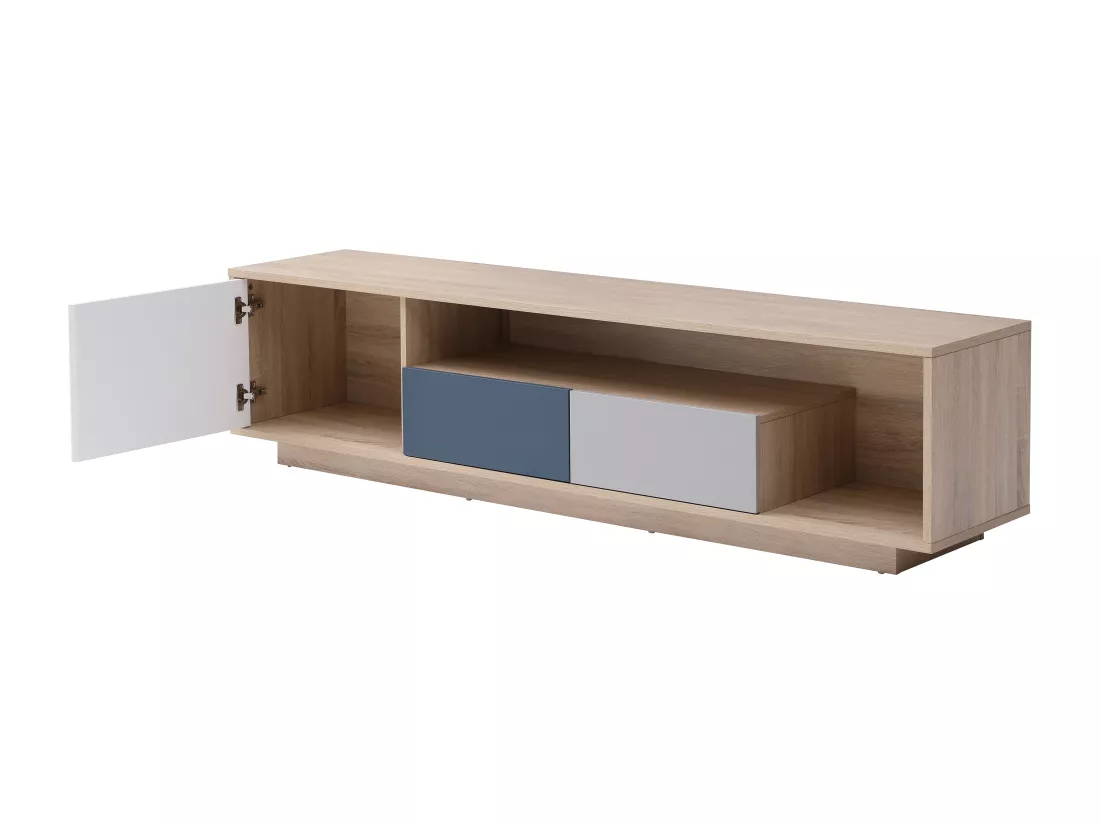 Meuble TV avec 1 porte, 2 tiroirs et 1 niche - Multicolore - FILUTIA