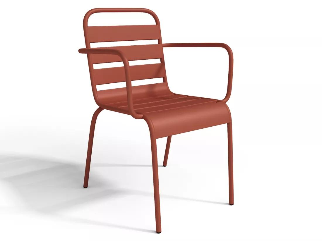 Salle à manger de jardin en métal - une table D.110 cm et 4 fauteuils empilables - Terracotta - MIRMANDE de MYLIA