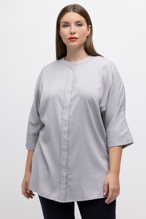 Bluse, Struktur, Oversized, Stehkragen, 3/4-Arm