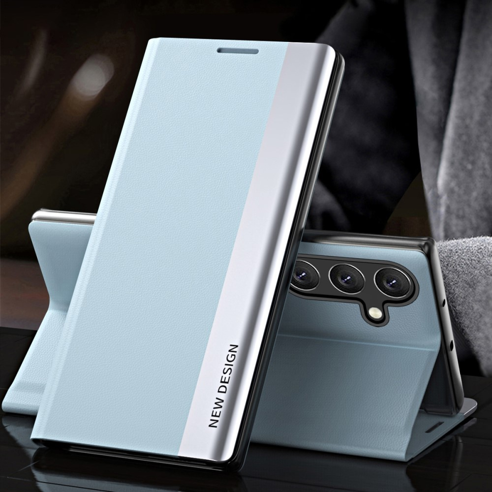 Samsung Galaxy A54 5G Leder Tasche Flip Cover   Magnetverschluss - Hellblau