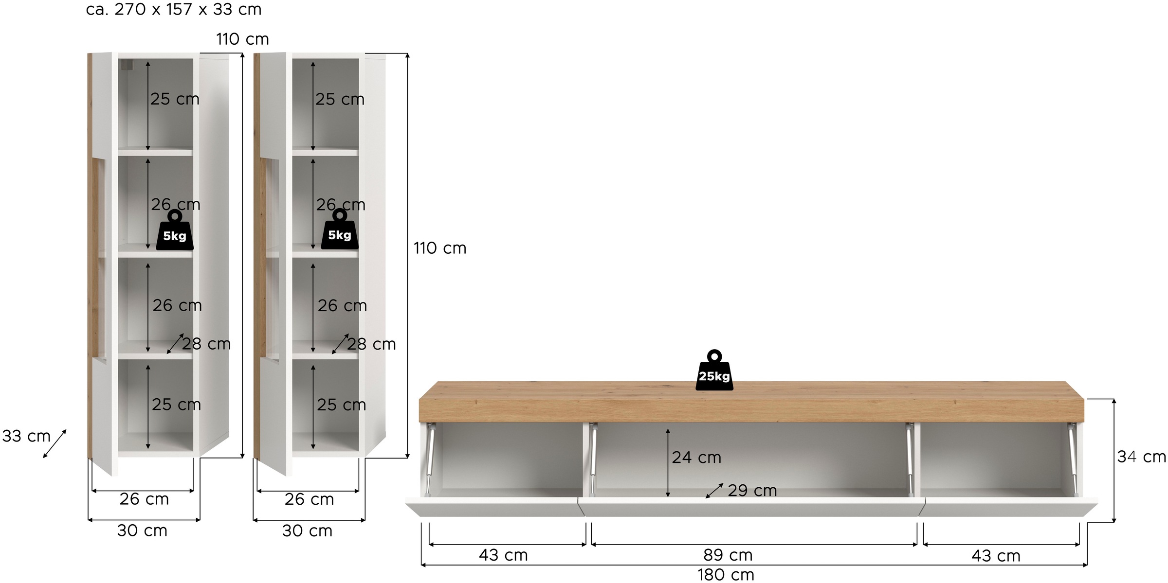 INOSIGN Wohnwand »Svala, Breite 180 cm, Wohnkombination« Set, 3 Stk. tlg.