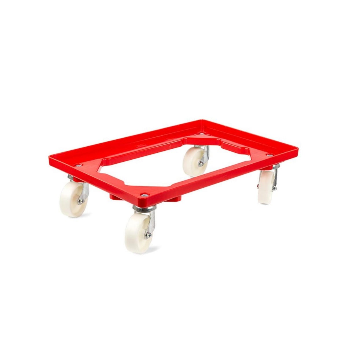PROREGAL Transportwagen voor Euroboxen 60 x 40 cm met kunststof wielen, rood, open dek, 2 zwenkwielen en 2 remwielen, draagvermogen 300 kg