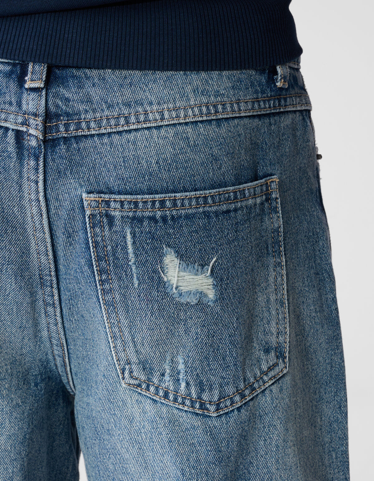 Destroyed Balloon Fit Jeans Donkerblauw