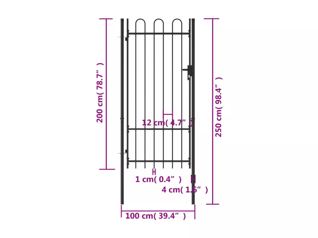 Portillon simple porte avec dessus arqué Acier 1x2 m Noir