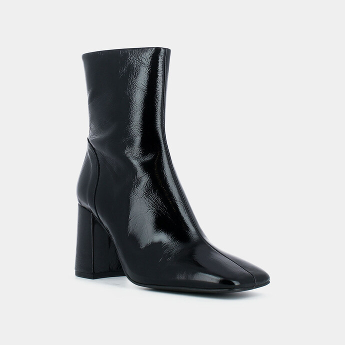 Bottines à talon  en cuir brillant noir