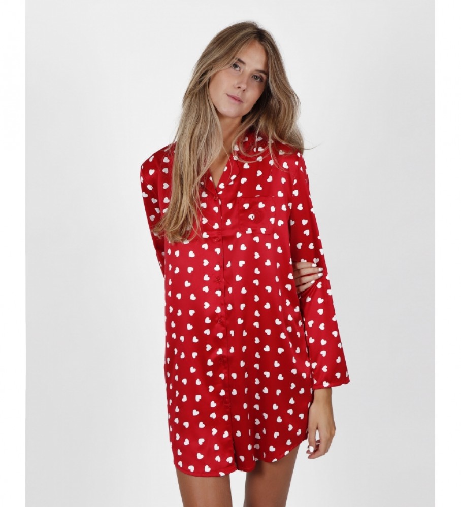 Camisola Admas de manga comprida aberta, vermelha, com estampa natalina.