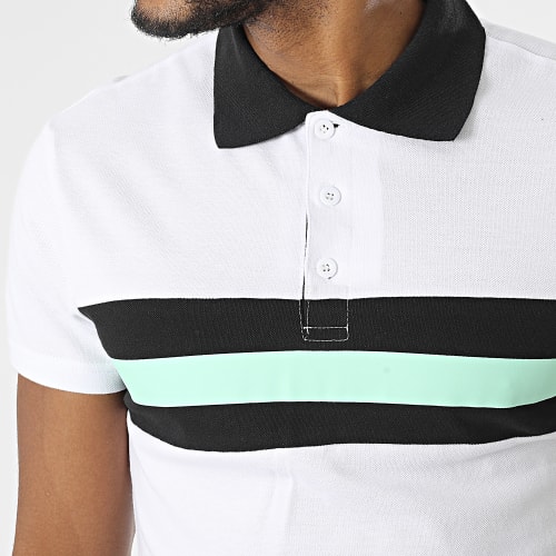 Ensemble Polo Manches Courtes Et Short Jogging A Bandes E401 Blanc Vert Clair Noir