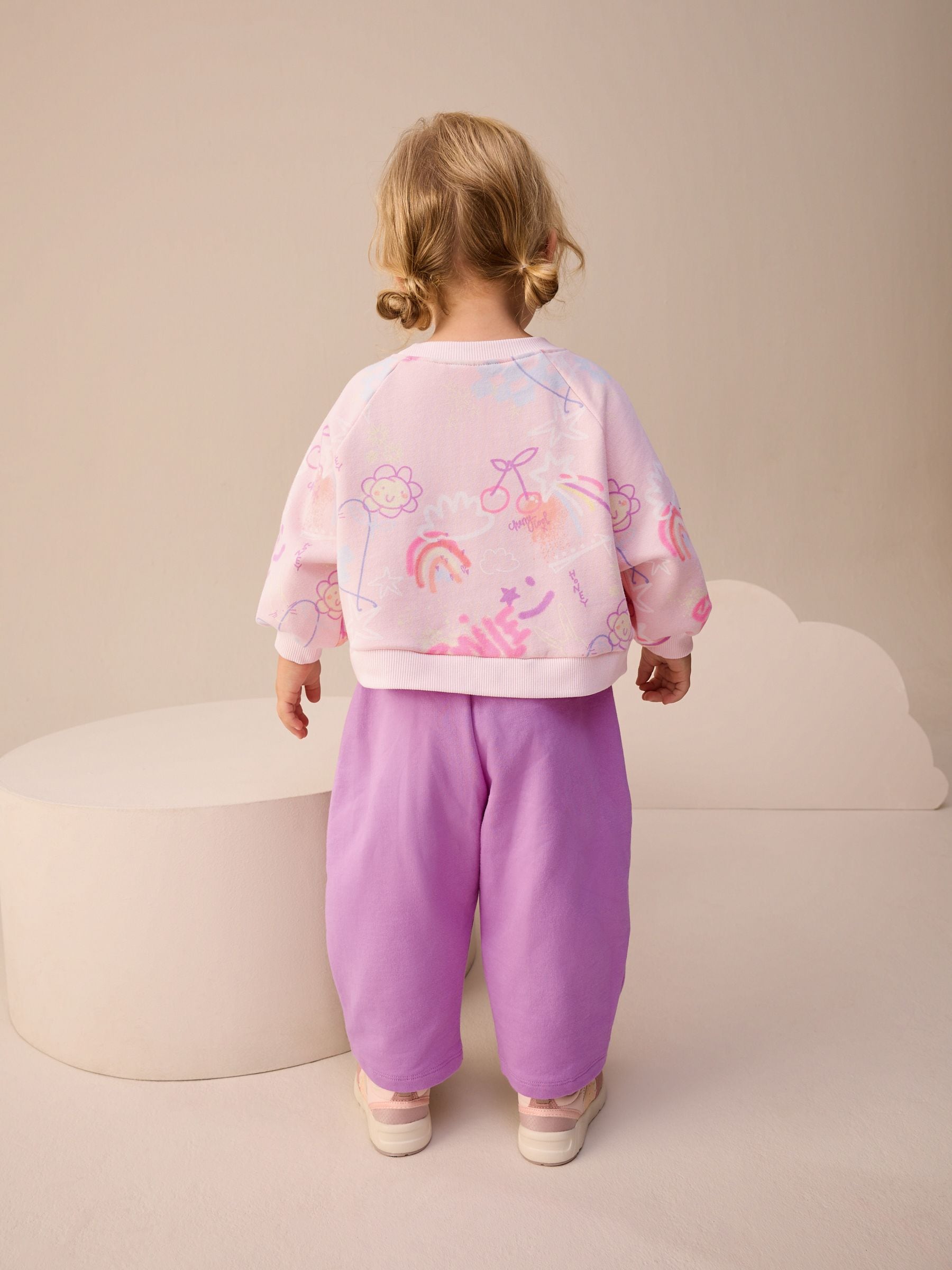 Roze/paars Doodle - Set van sweatshirt en joggingbroek met rechte wijde pijpen (3mnd -7jr)