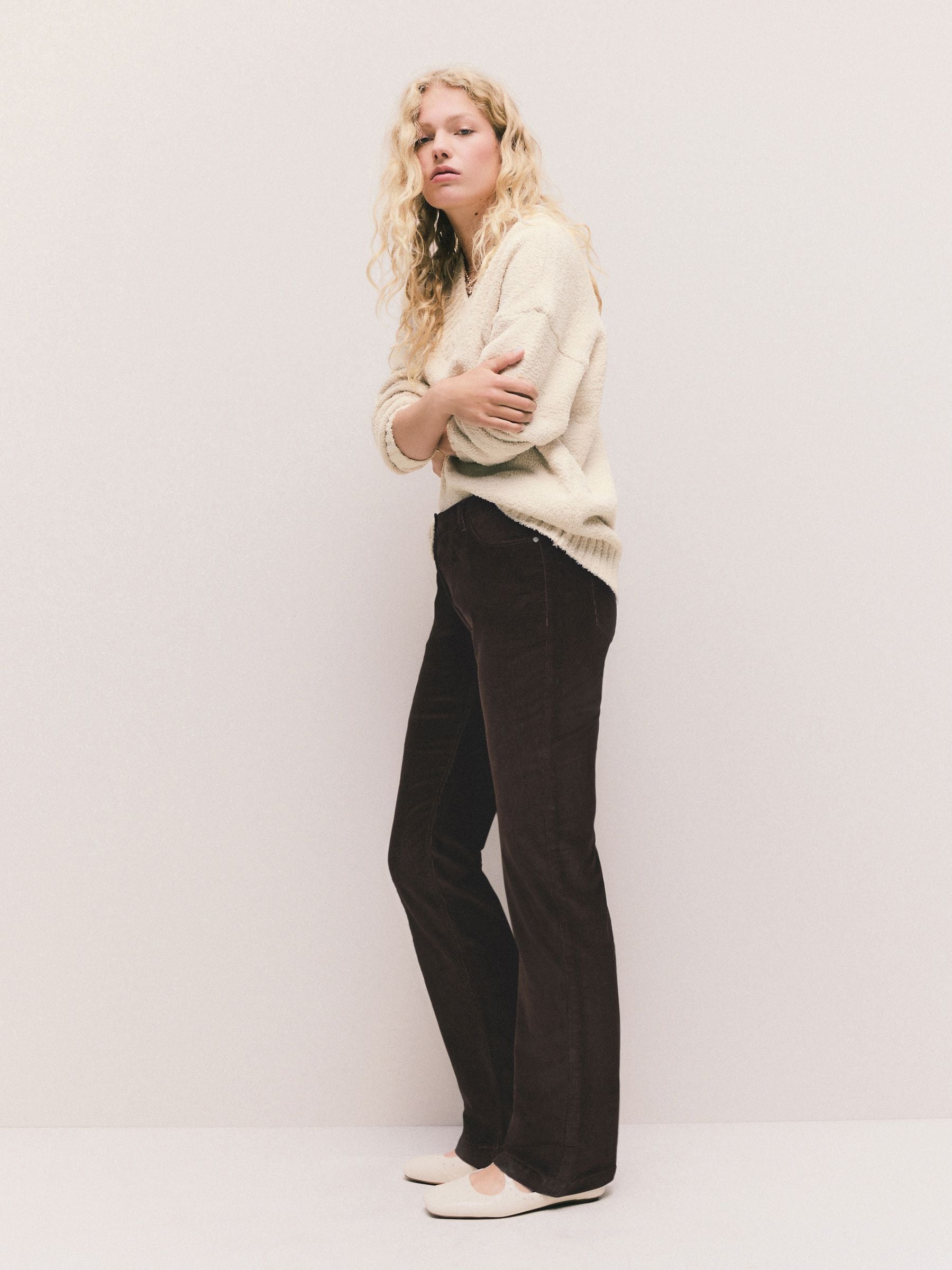 Chocoladebruin - Corduroy boot cut broek