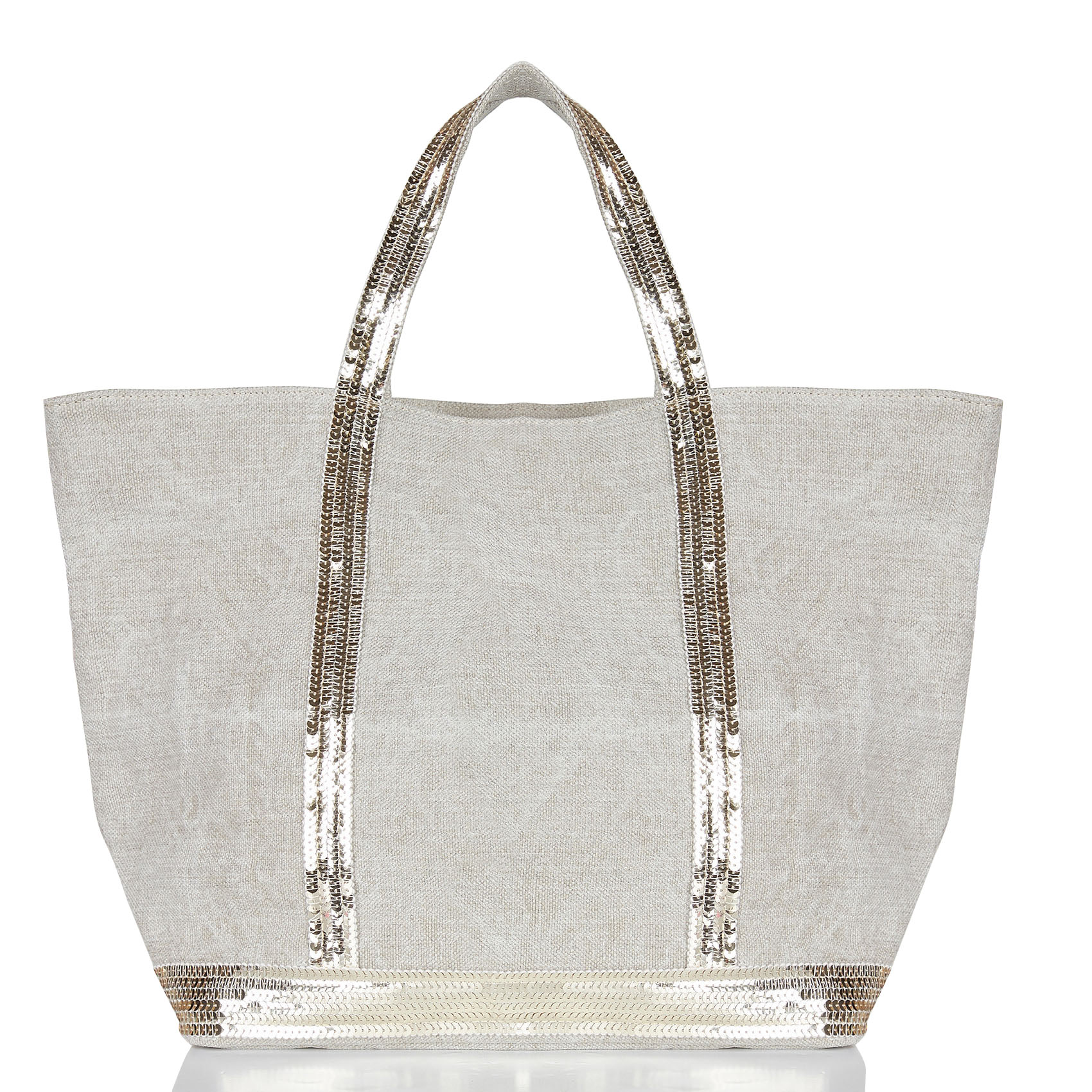 Cabas M brodé avec sequins en lin | Beige