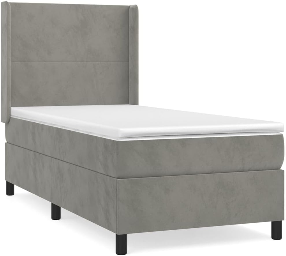 Boxspringbett mit Matratze Hellgrau 80x200 cm Samt,Premium Boxspringbett aus Samt mit verstellbarem Kopfteil und ergonomischer Matratze