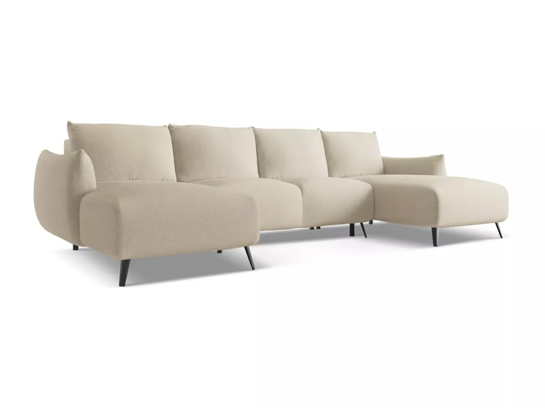 Canapé d'angle panoramique convertible en tissu chenille - beige foncé - MALIE