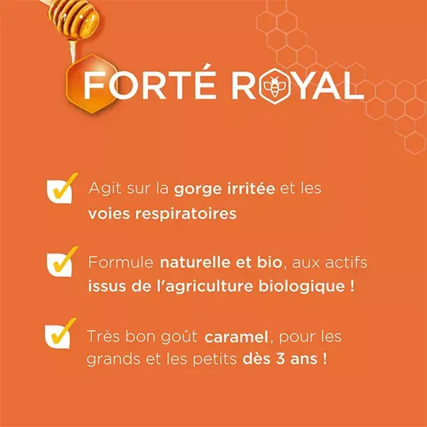Xarope calmante para garganta Forté Pharma Forté Royal com própolis e mel, indicado para crianças a partir de 3 anos, frasco de 120ml.