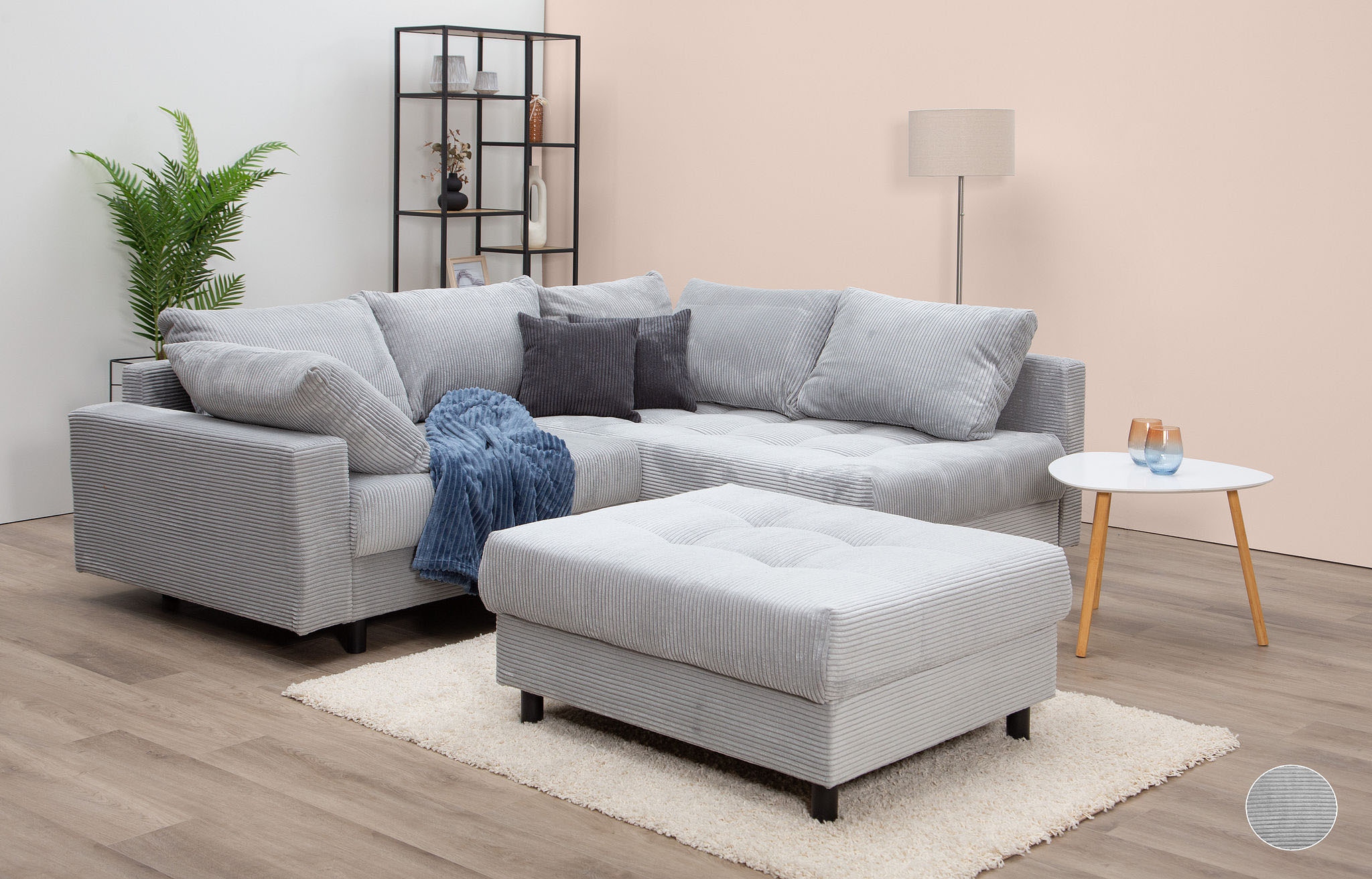 COLLECTION AB Ecksofa »Toni L-Form, B: 215 cm« mit Hocker & 2 Zierkissen, Federkern