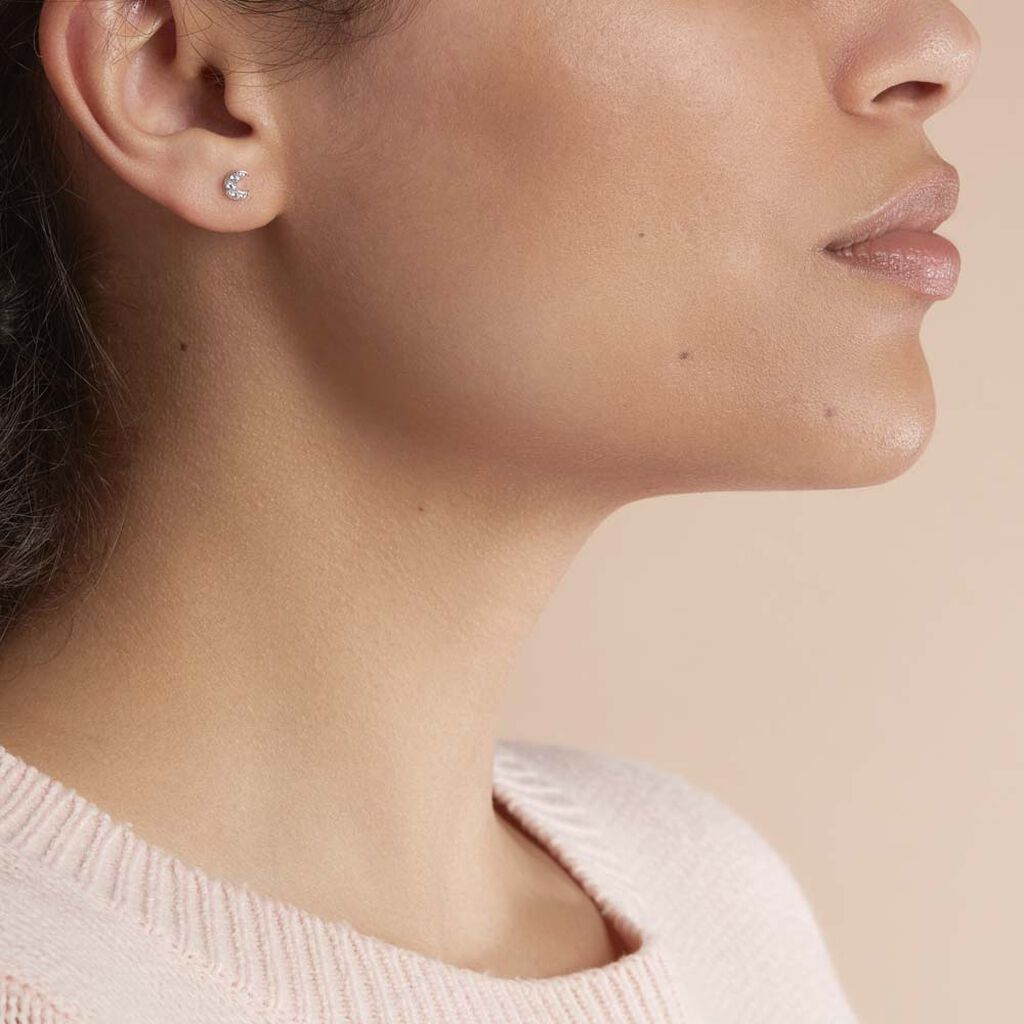 Boucles D'oreilles Puces Eden Or Blanc Oxyde De Zirconium