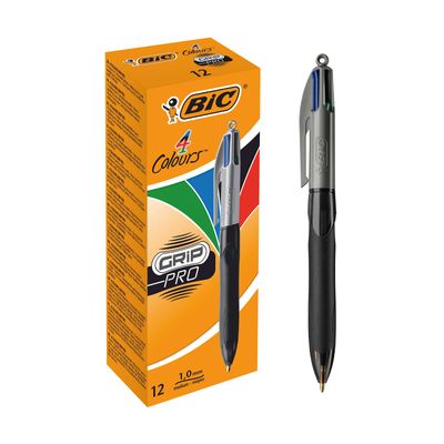 BIC 4 Couleurs Grip Pro - 12 Stylos à bille 4 couleurs
