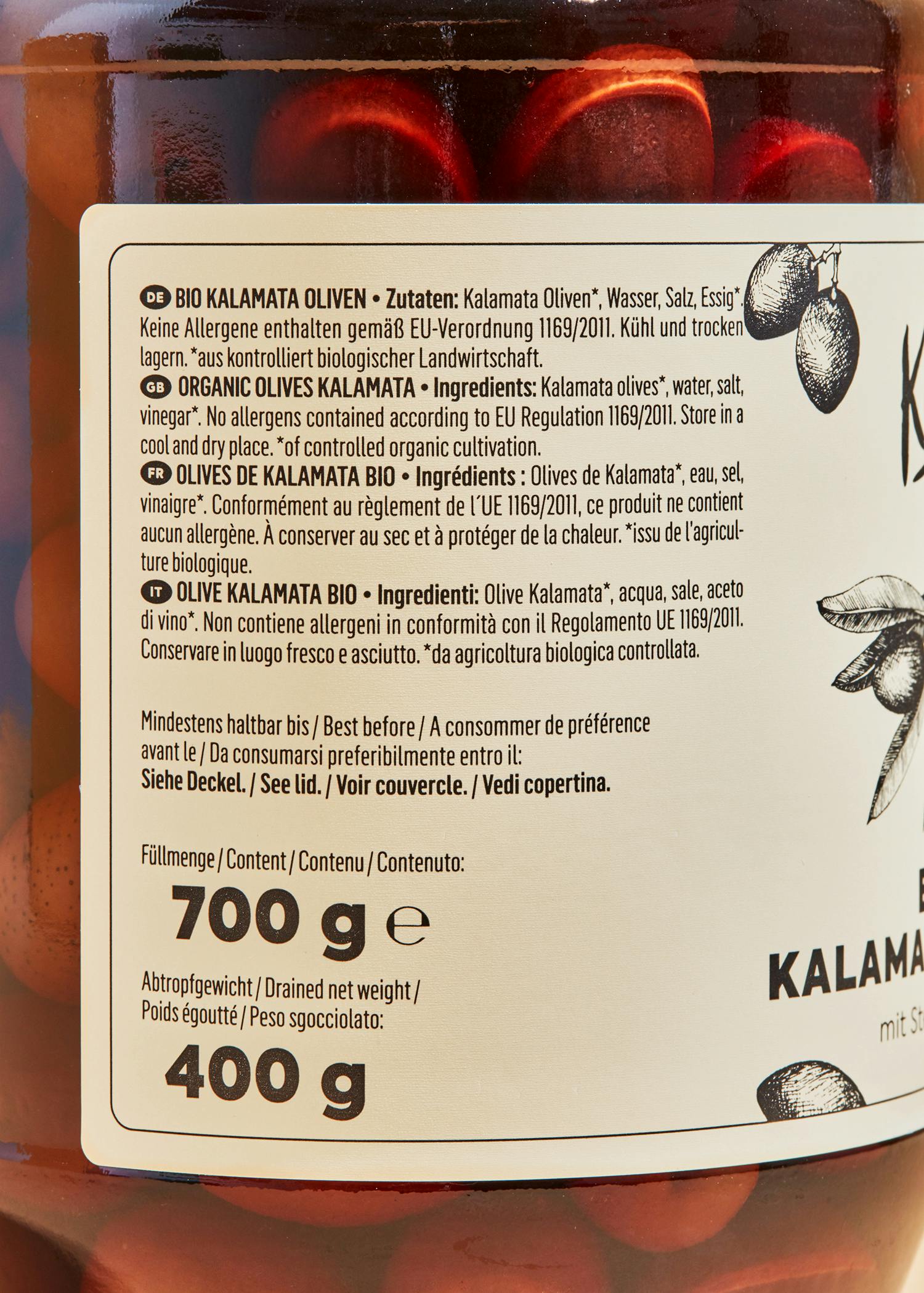 Schwarze Bio Kalamata Oliven 400 g
