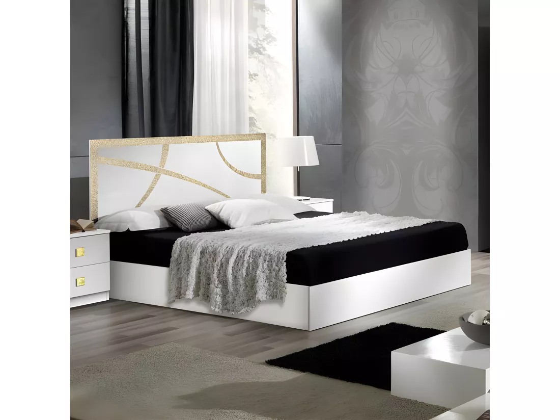 Chambre complète 160*200 Blanc/Or - CROSS - Lit : L 165 x l 206 x H 106 cm