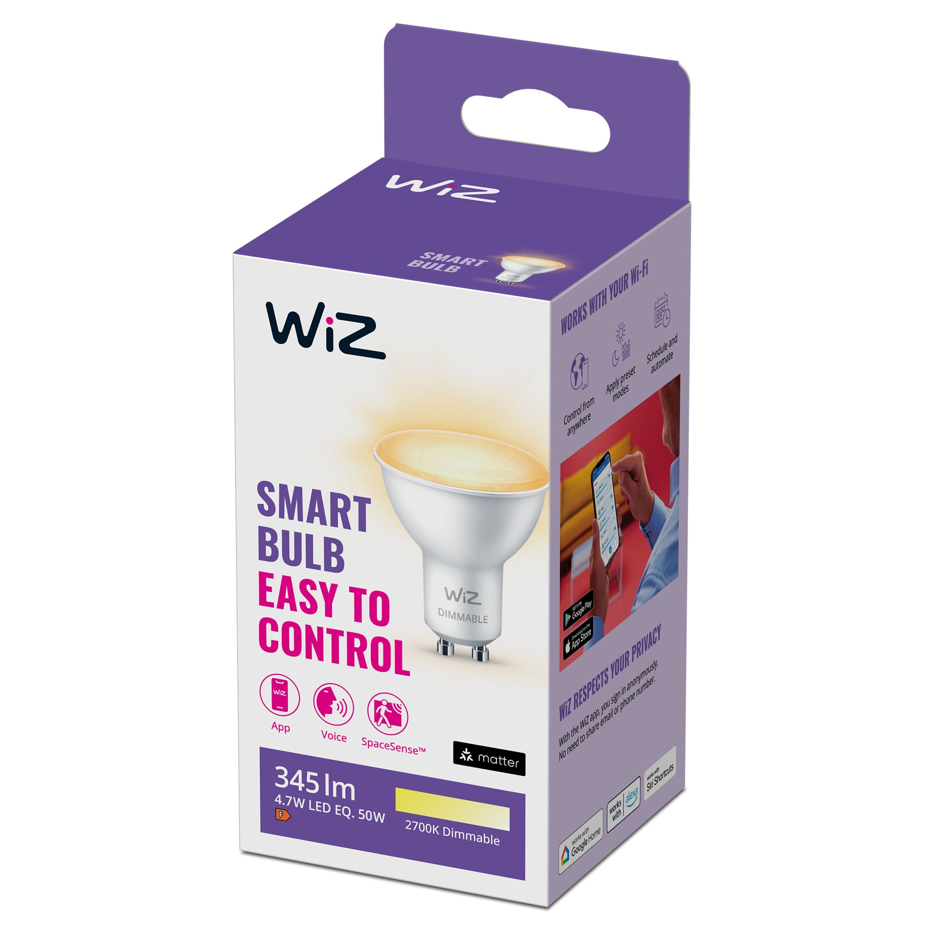 WiZ Varmhvit GU10 Smart LED-pære 345 lm