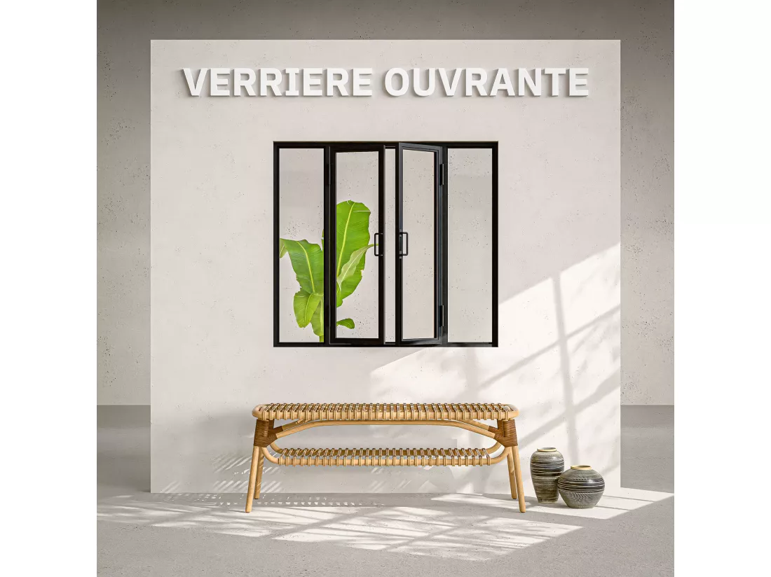 Verrière Ouvrante en Acier 4 Carreaux - Noir