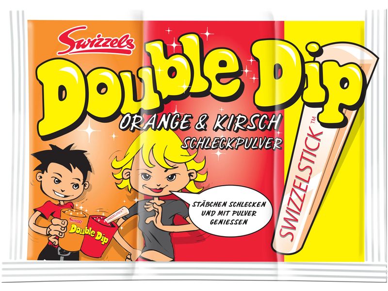 Swizzels Lutschstäbchen Double Dip 24 x 18 g Süsses Schleckpulver mit fruchtigem Geschmack