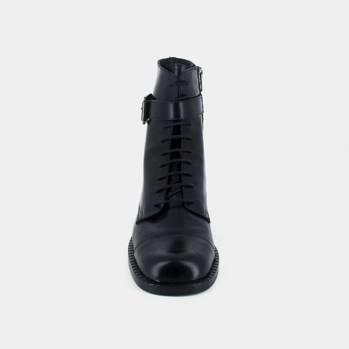 Bottines à boucles et lacets  en cuir noir