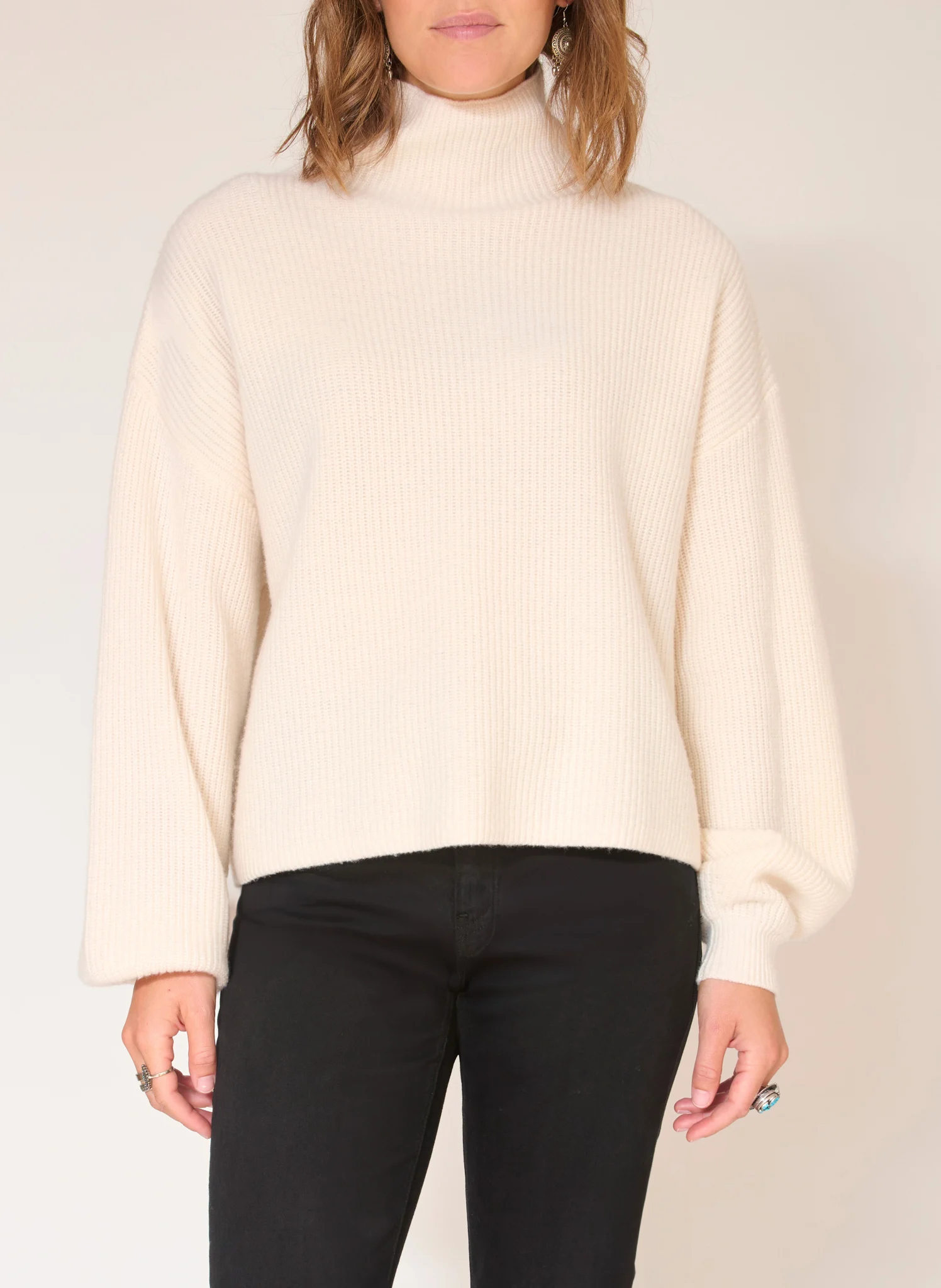 KORI - Pull oversize col montant en laine | Blanc