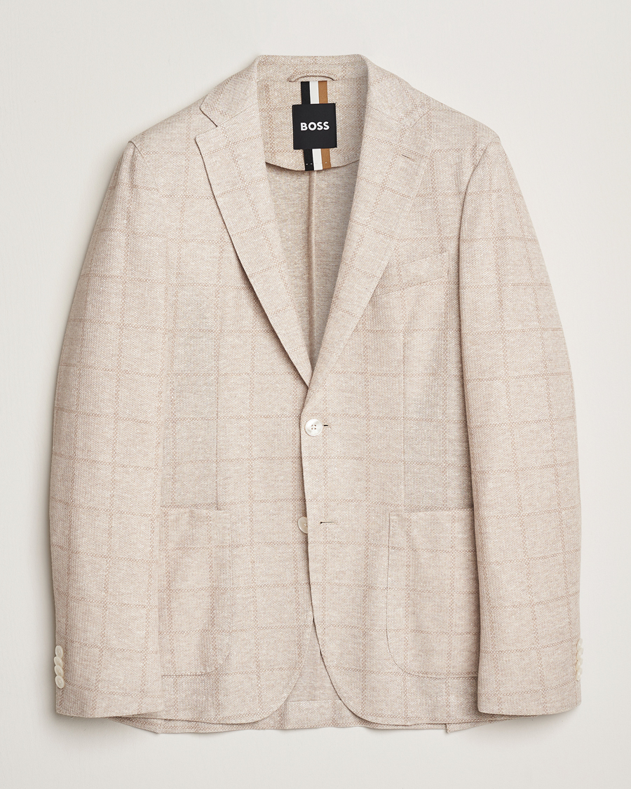 BOSS BLACK Hanry Checked Jersey Patch Pocket Blazer Open White