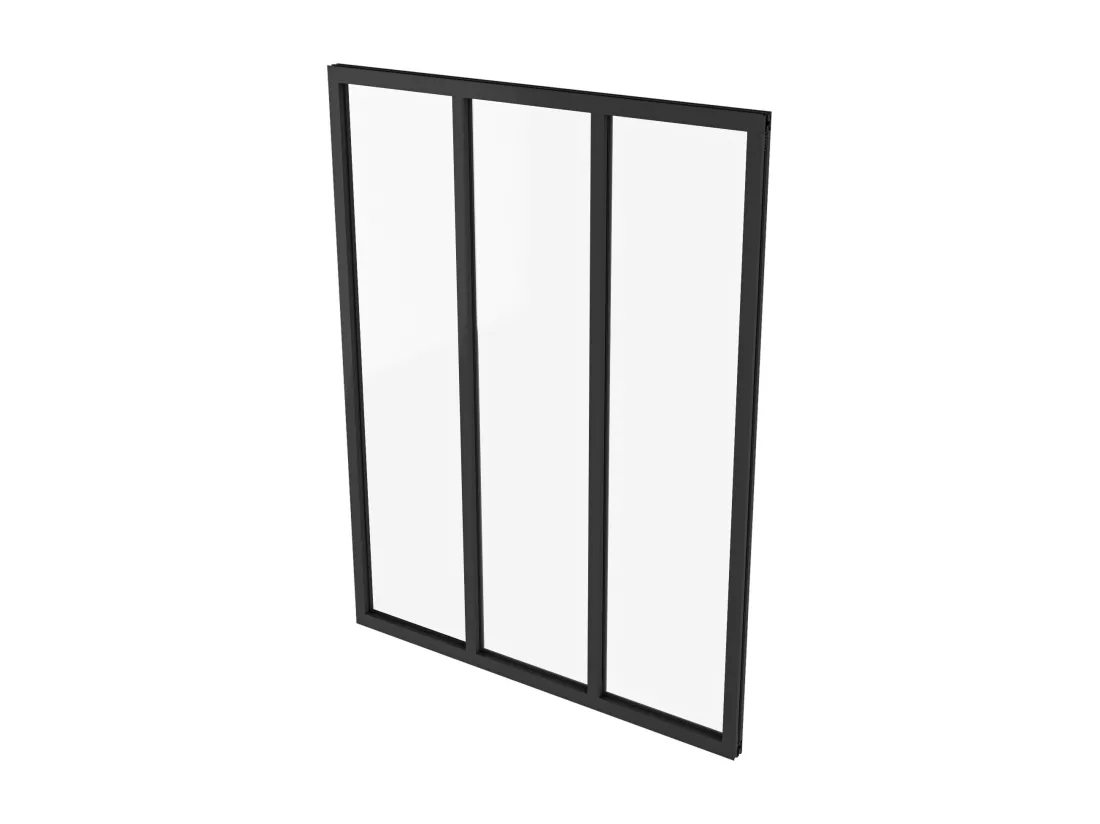 AICA Verrière Atelier en aluminium noir mat 93x108cm,Vitrage trempé 4mm,3 carreaux Verrière fixe,kit de verrière et vitrage