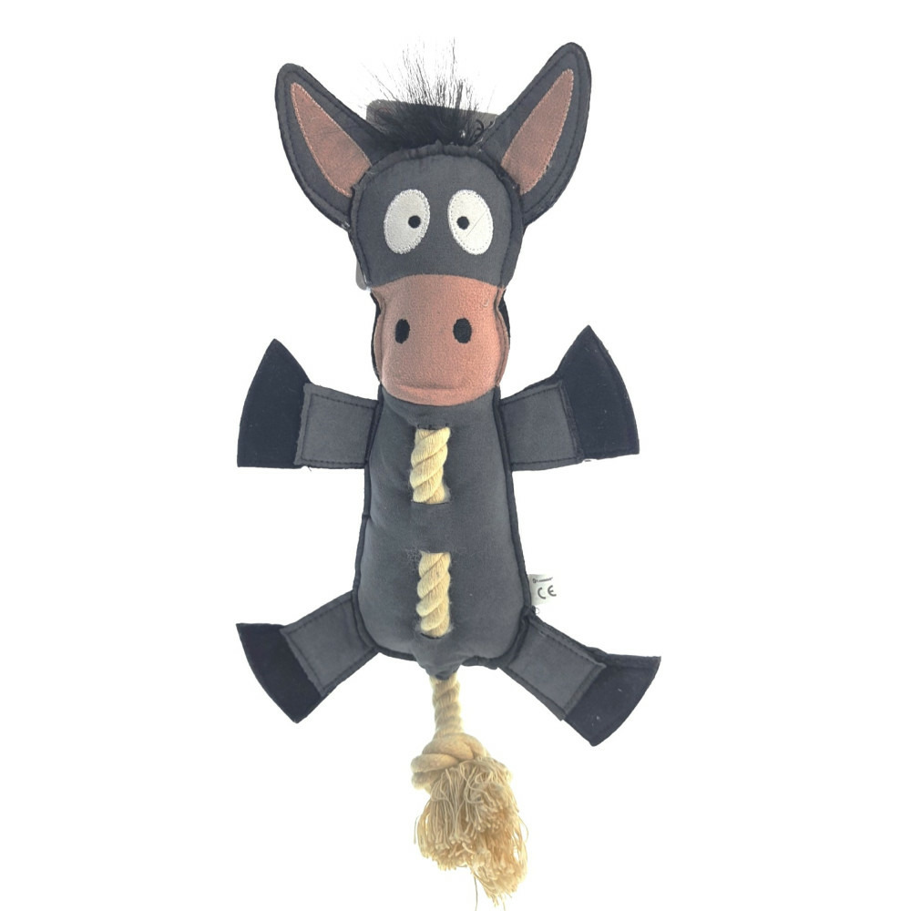 Jouet âne gris avec corde 40 cm pour chien