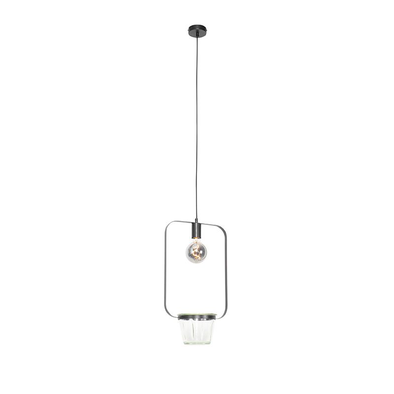 Moderne hanglamp zwart met glas rechthoekig - Roslini