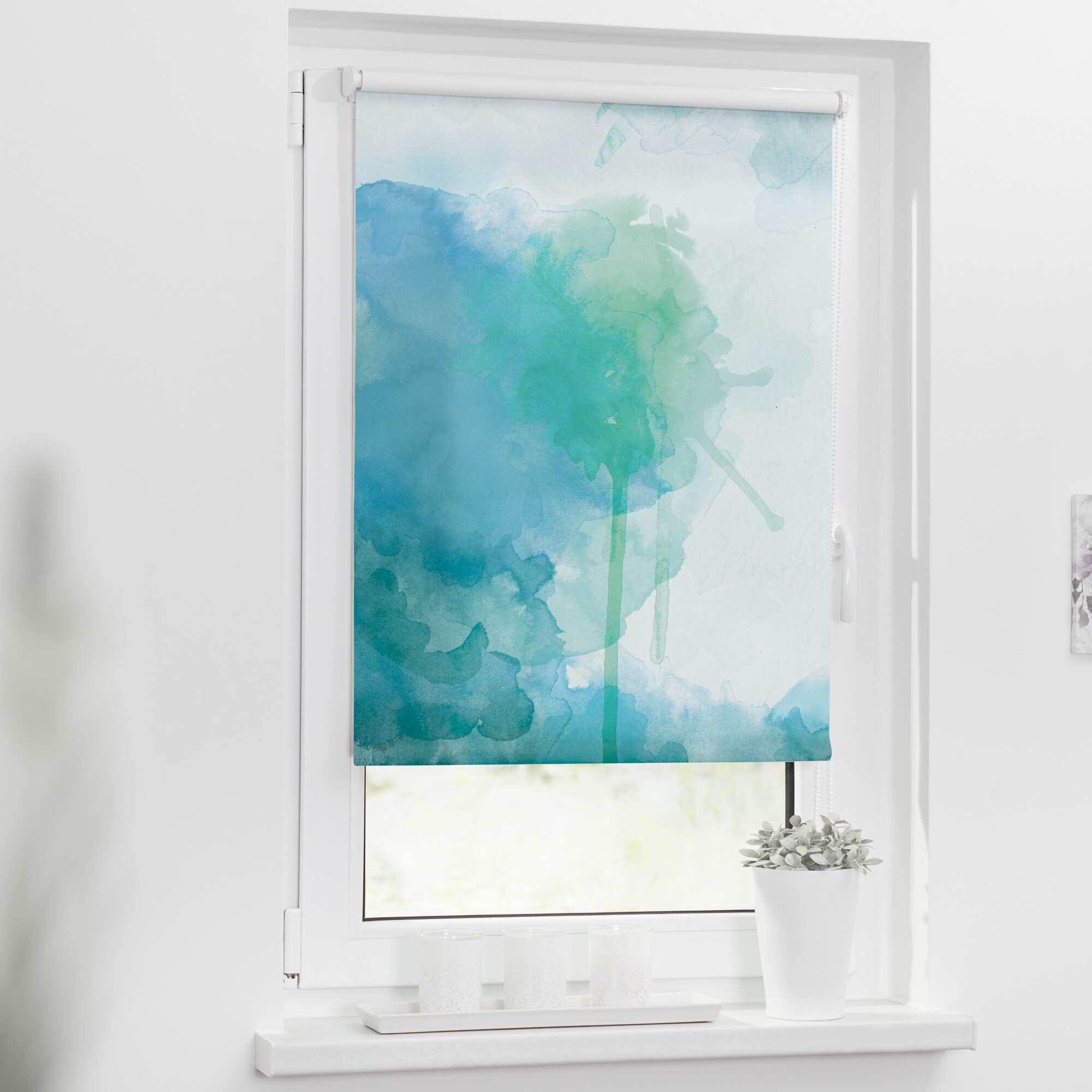Lichtblick Rollo Klemmfix, ohne Bohren, Verdunkelung, Aquarell - Blau Grün