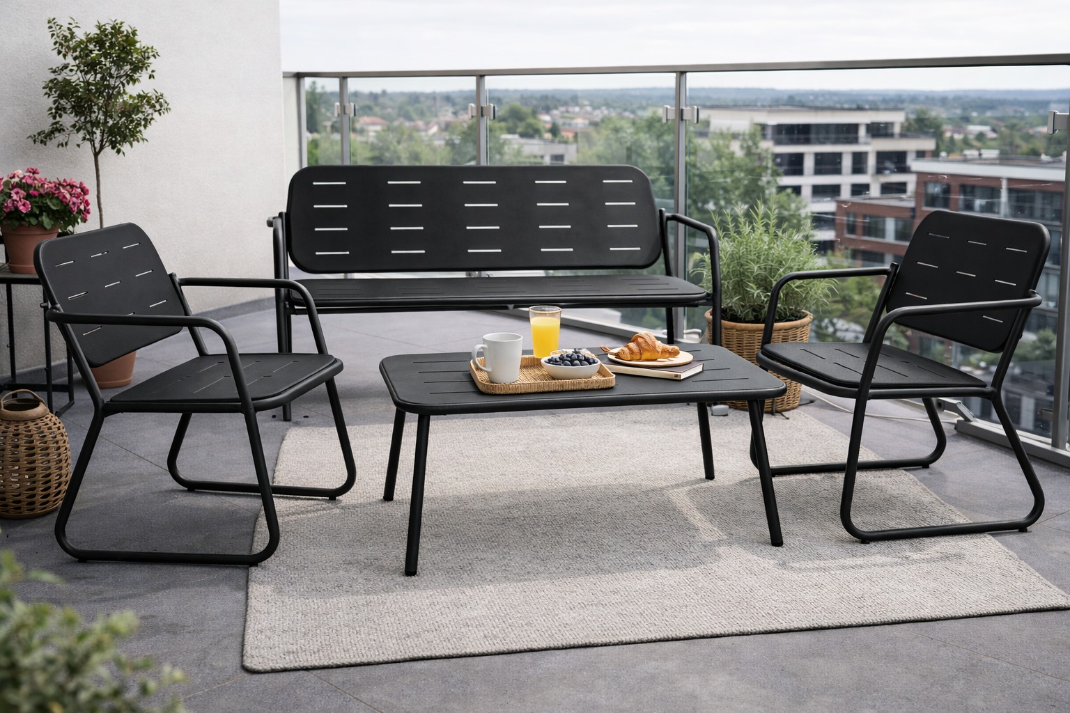 HEM 4-persoons stalen loungeset - Black