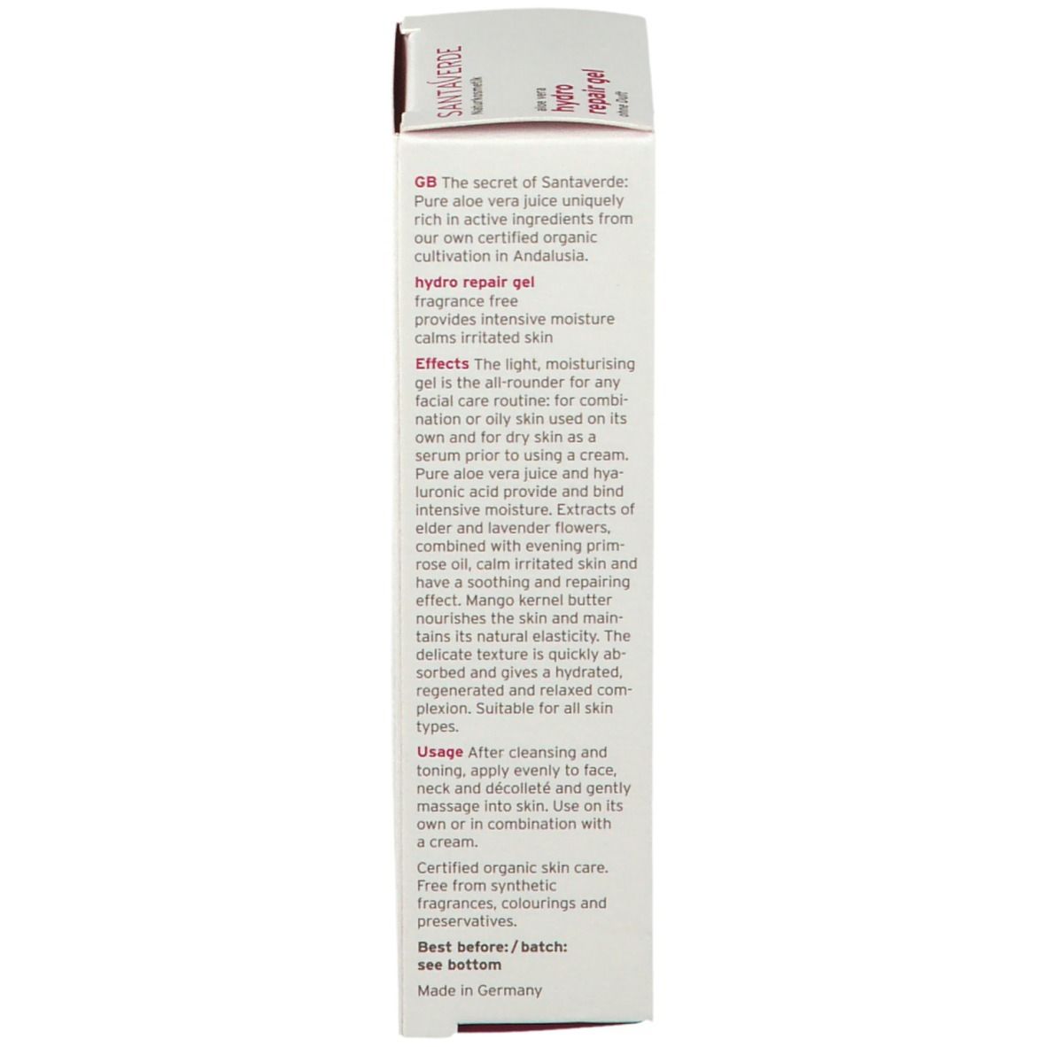 SANTAVERDE hydro repair gel ohne Duft