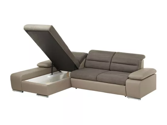 Canapé d'angle convertible en tissu et simili MIRABEAU - Taupe - Angle gauche