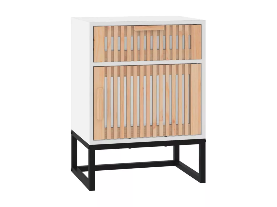 Tables de chevet 2pcs blanc 40x30x55,5cm bois ingénierie et fer