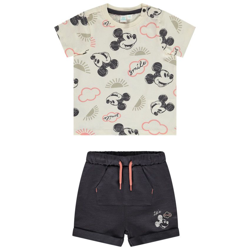 Ensemble court 2 pièces motif Mickey Disney pour bébé garçon - Ecru