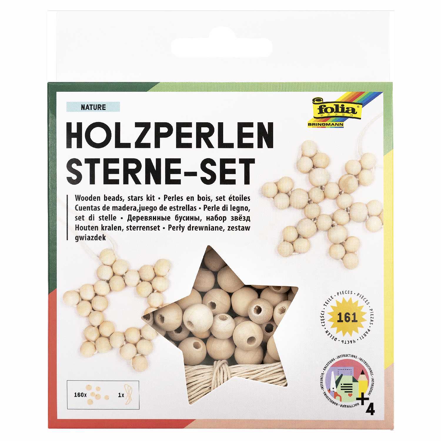 Folia Holzperlen-Sterne Nature, 161tlg.