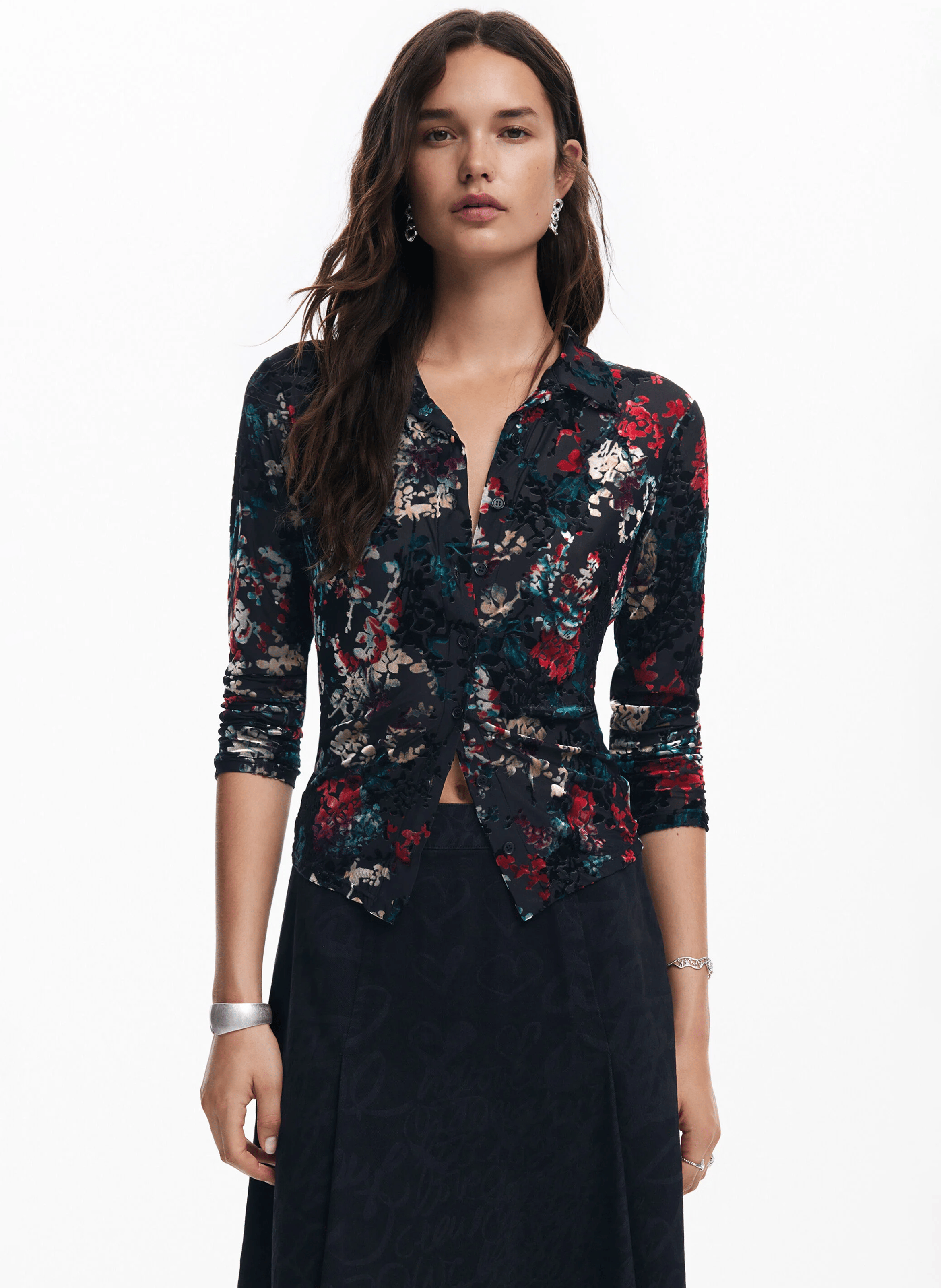 Chemise fluide à imprimé | Noir