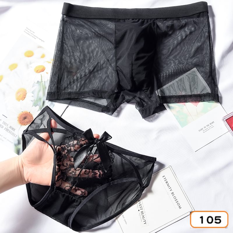 Pancherry - Matching set voor koppels: mesh boxershort + panty