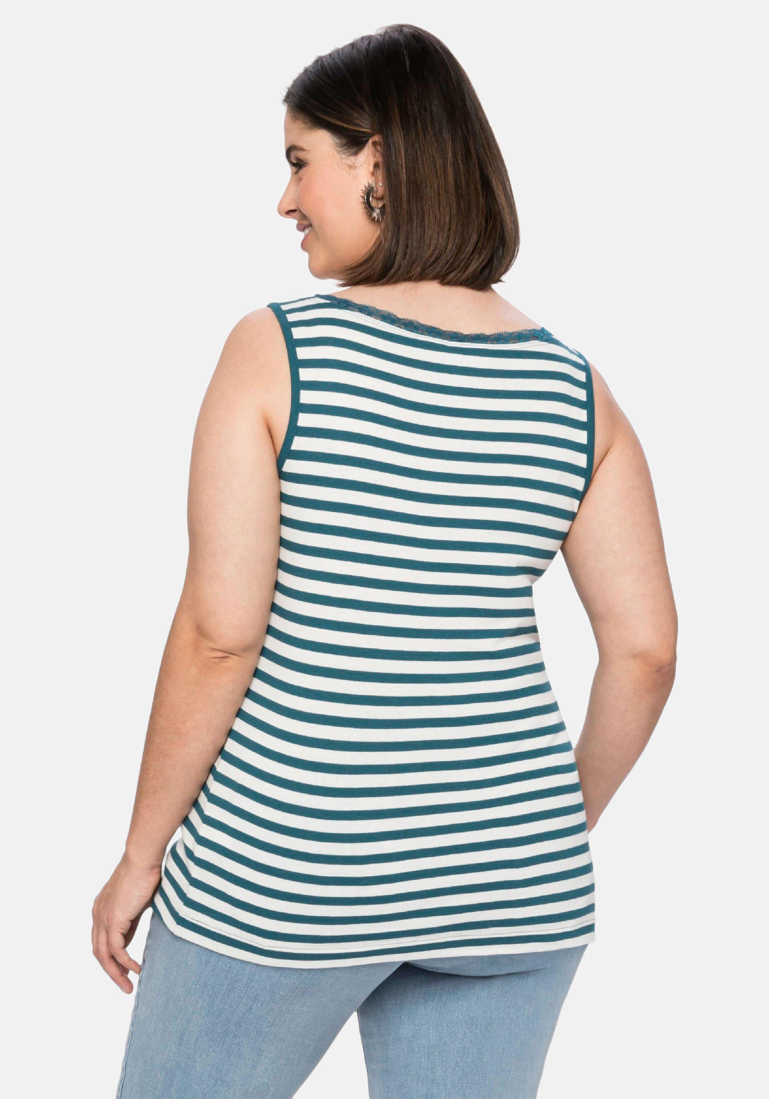 Tanktop mit Ringeln und Spitze am Ausschnitt