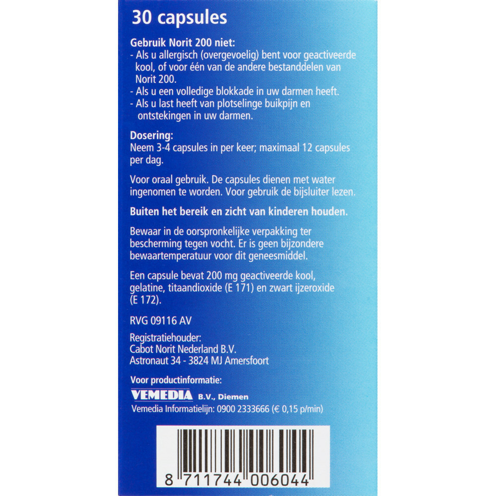 Norit Capsules 200 mg30 stuks