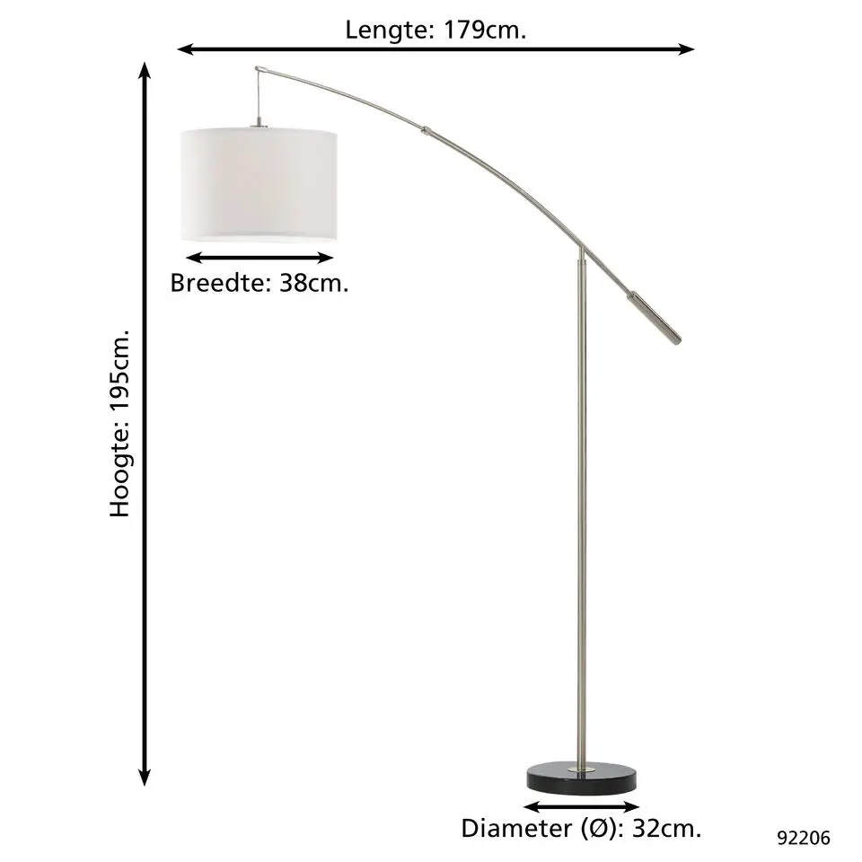 EGLO Nadina Vloerlamp - E27 - 195 cm - Grijs/Wit