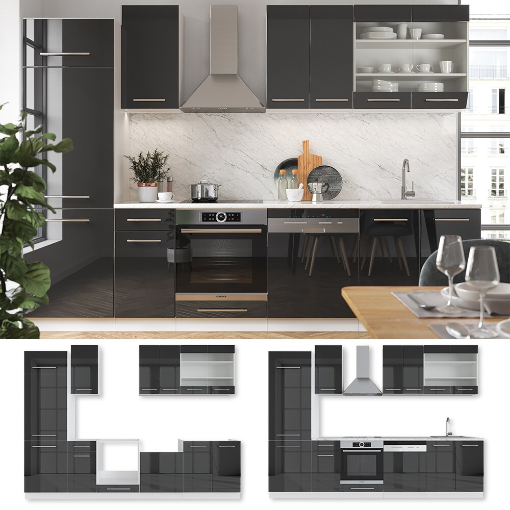 Vicco Küche Fame-Line 240 cm Küchenzeile Küchenblock Einbau Hochglanz