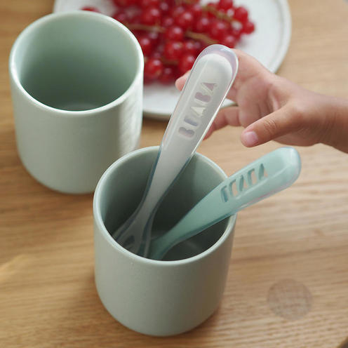 Lot de 2 cuillères 1er âge silicone Velvet Grey/Sage Green - BEABA