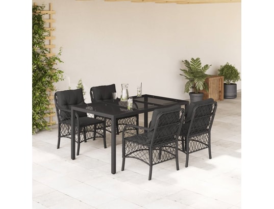 VIDAXL - Ensemble table et chaises Ensemble à manger de jardin coussins 5pcs noir résine tress...